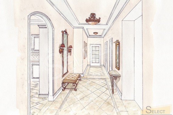 Design of an ordinary corridor in an apartment in a sophisticated classic style