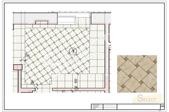 Layout plan for natural marble - I Conci, Santa Margherita patterned in the kitchen with a bar in a classic style