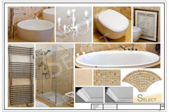 Photo of a complete set of a bathroom in the apartment: Shower - Megius, Bathroom - Albatros, Lighting - Savoy House, Mirror - Valenti