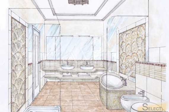 Design project of a combined bathroom in an apartment Natural marble and marble mosaic - I Conci, Bemarsa