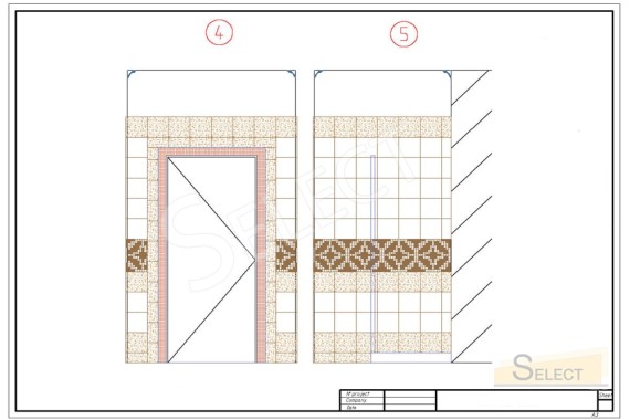 Tile laying pattern with reference to materials