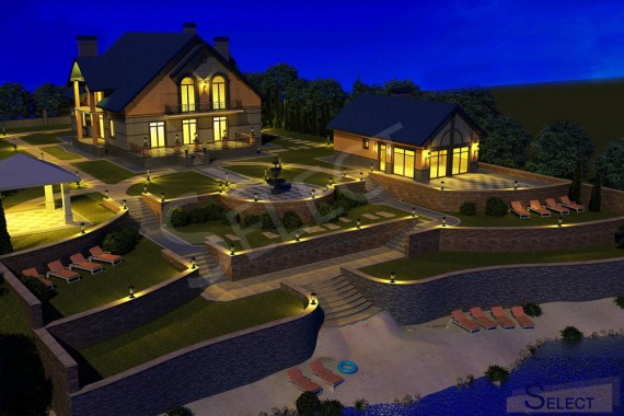 3D night visualization of landscape improvement of the territory of a country cottage