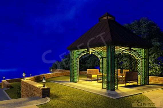 Landscape design of the territory night view of a country cottage