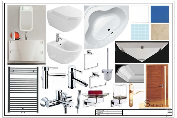 Complete set with plumbing fixtures and accessories for a children's bathroom