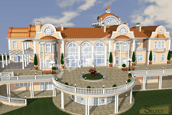 3D rendering of the villa top view at an angle of 60 degrees