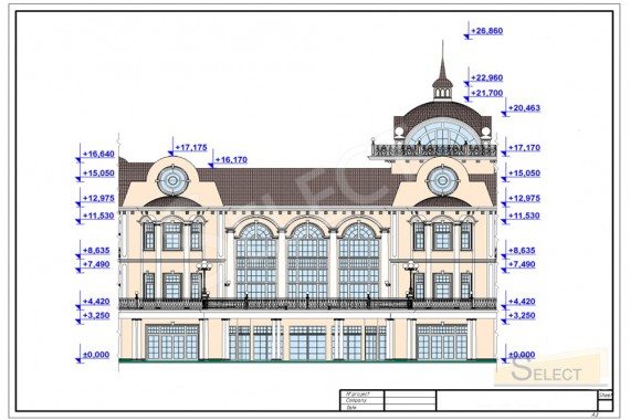 Visual drawing of the dimensions of the facade of the villa