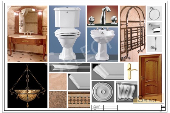 Complete set Toilet, bidet - Simas Faucets, accessories - Kohler bathroom with Roman motives Heated towel rail - Traditional Bathrooms