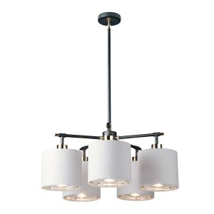 Elstead Lighting / Chandeliers / Balance 5 Black & Polished Nickel with White Shade