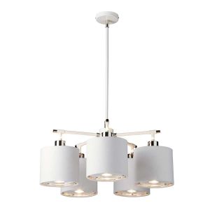Elstead Lighting / Chandeliers / Balance 5 White & Polished Nickel with White Shade