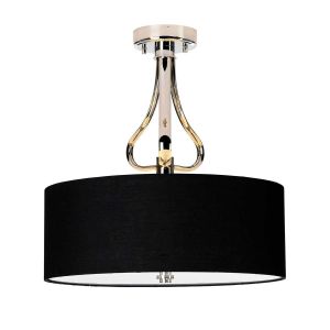 Elstead Lighting / Ceiling Lights / Falmouth 3 Semi-Flush Polished Chrome & Black Shade
