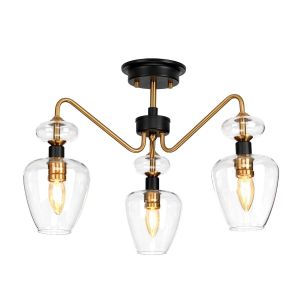 Elstead Lighting / Ceiling Lights / Armand 3 Semi-Flush Aged Brass Plated & Charcoal Black Paint