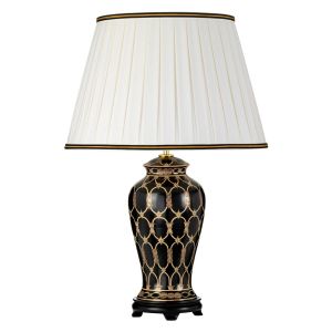 Elstead Lighting / Table Lamps / Taipei 1 with Ivory with Black and Gold Trim Shade