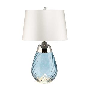 Elstead Lighting / Table Lamps / Lena Small Blue-tinted Glass & Off-White Shade