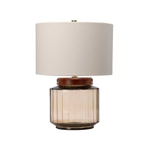 Elstead Lighting / Table Lamps / Luga Glassware Smoke & Wood Dark Stained