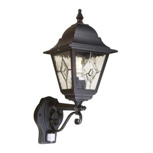 Elstead Lighting / Outdoor Wall Lights / Norfolk 1 Up Lantern with PIR Black