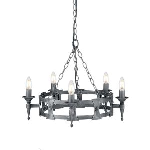 Elstead Lighting / Chandeliers / Saxon 5 Black & Silver Patina