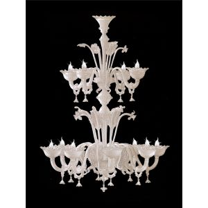 Italian Luxury Lighting / Chandeliers / Venetian Glass White 12-Light V7437 012