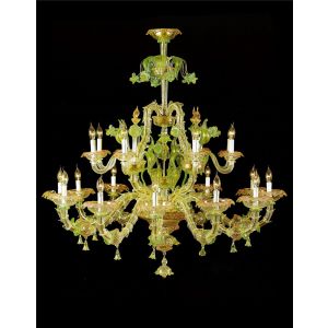 Italian Luxury Lighting / Chandeliers / Venetian Glass Green And Gold 20-Light V7767 020