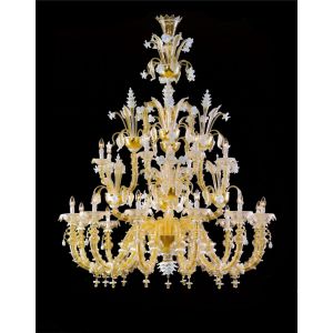 Italian Luxury Lighting / Chandeliers / Venetian Glass Gold And White 20-Light V8009 020