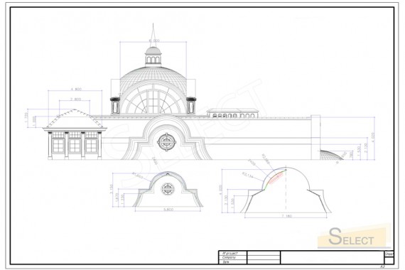 Sectional drawing of the roof of the villa